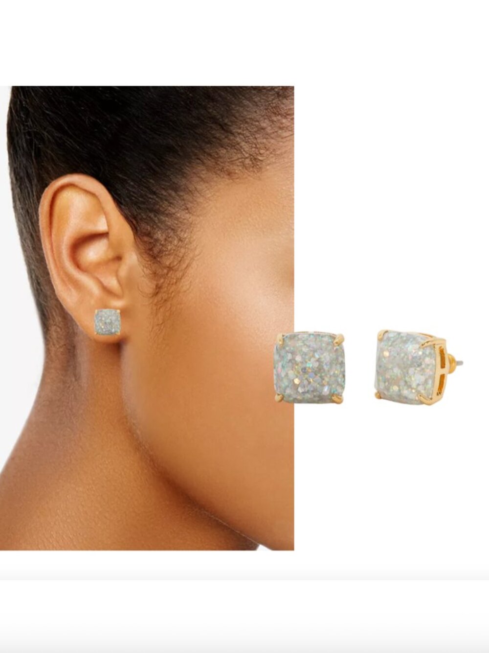 KATE SPADE Small Square Studs Earrings NWT $32 Opal glitter